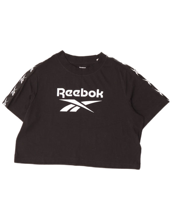 T-shirt grafica corta Reebok da donna UK 20/22 XL cotone nero