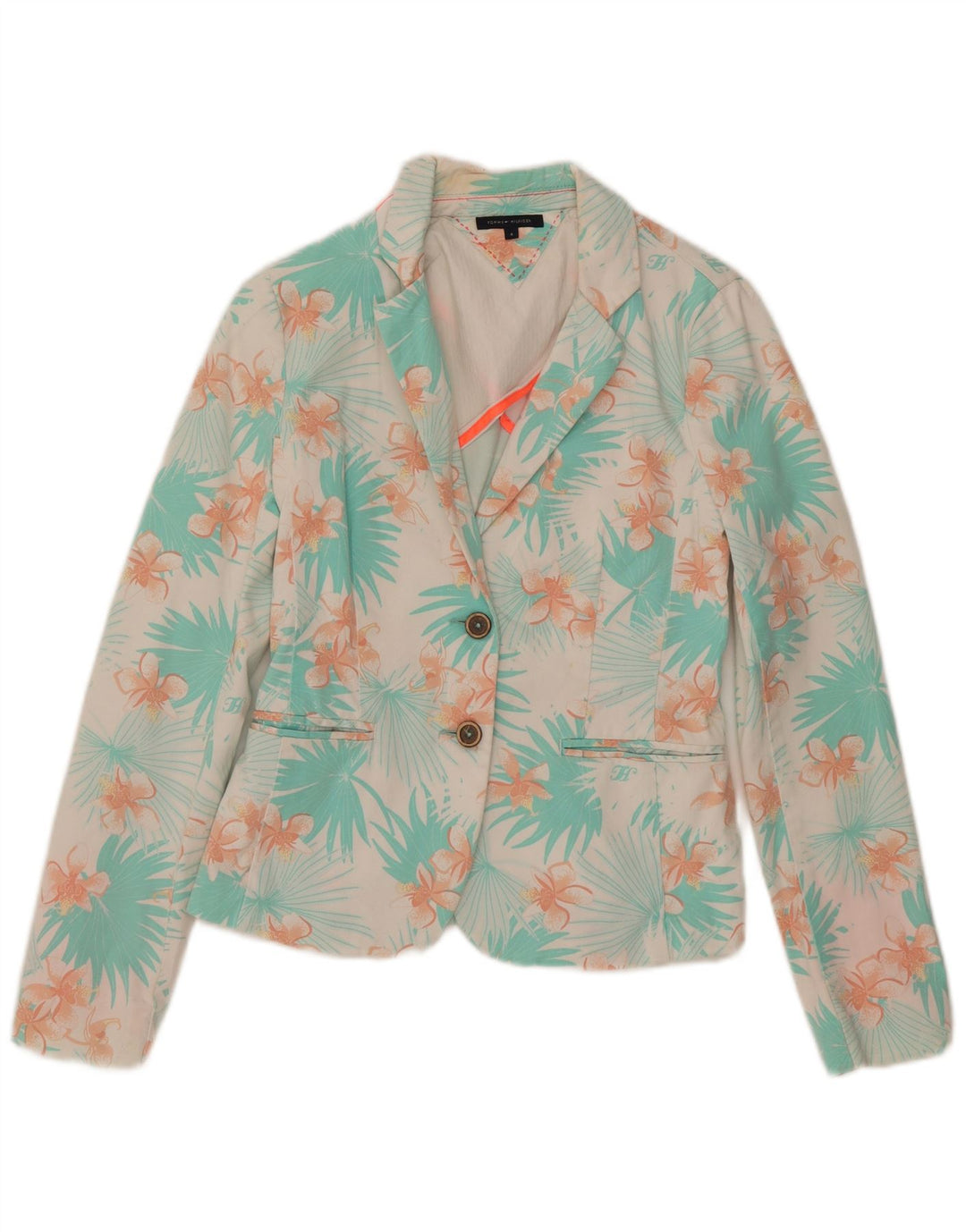 Giacca blazer a 2 bottoni da donna Tommy Hilfiger US 4 piccolo cotone floreale blu