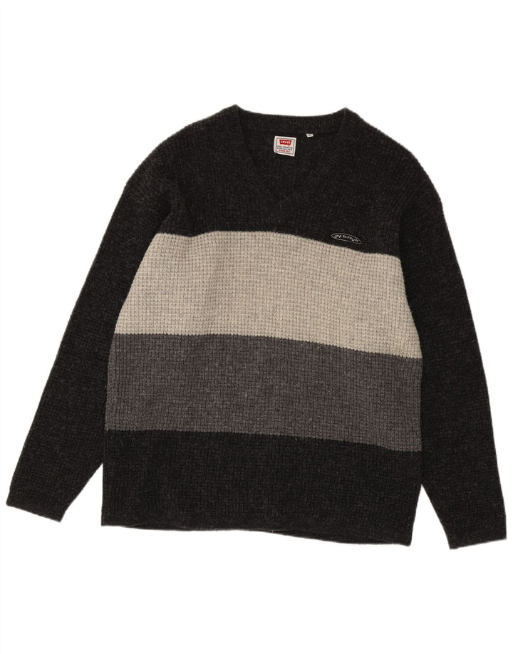 Maglione Levi's da uomo con scollo a V, grande, in lana vergine color grigio color block