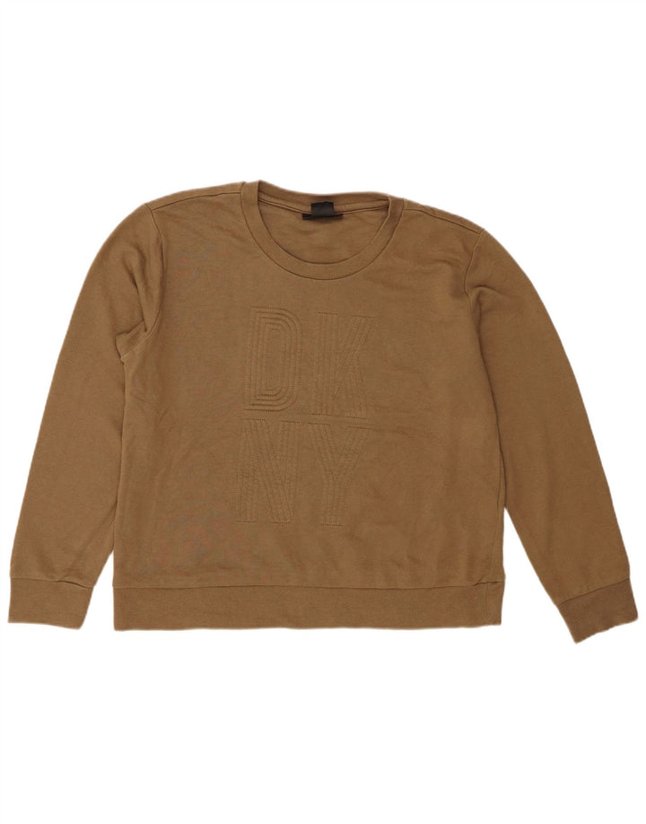 Felpa grafica da donna Dkny, maglione UK 14, cotone kaki medio