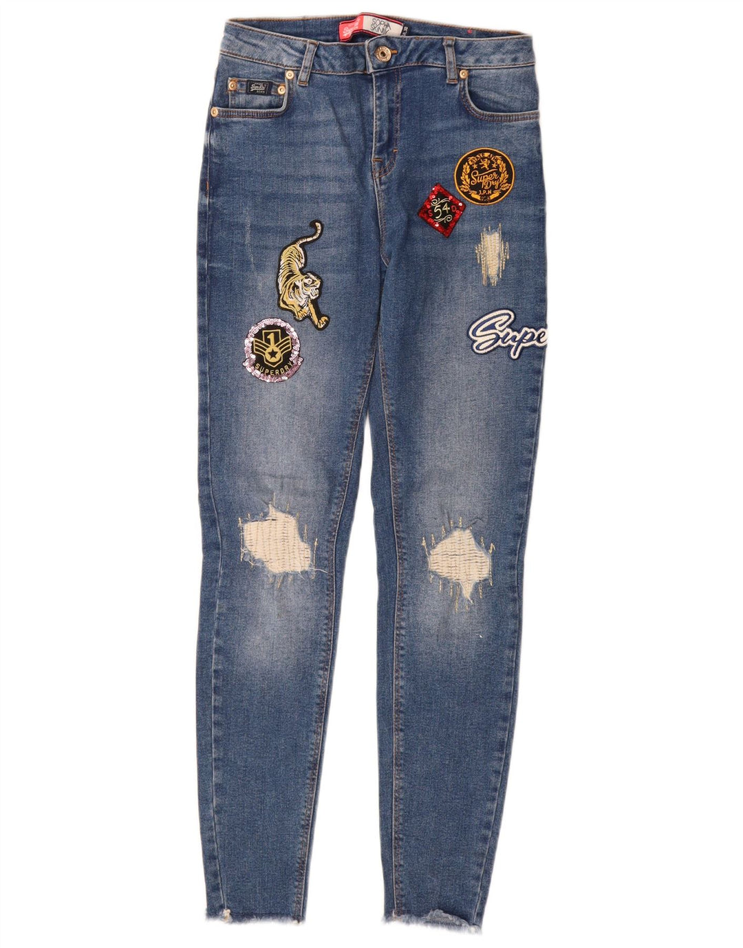 Jeans skinny effetto invecchiato con grafica Sophia da donna SUPERDRY W26 L28 cotone blu