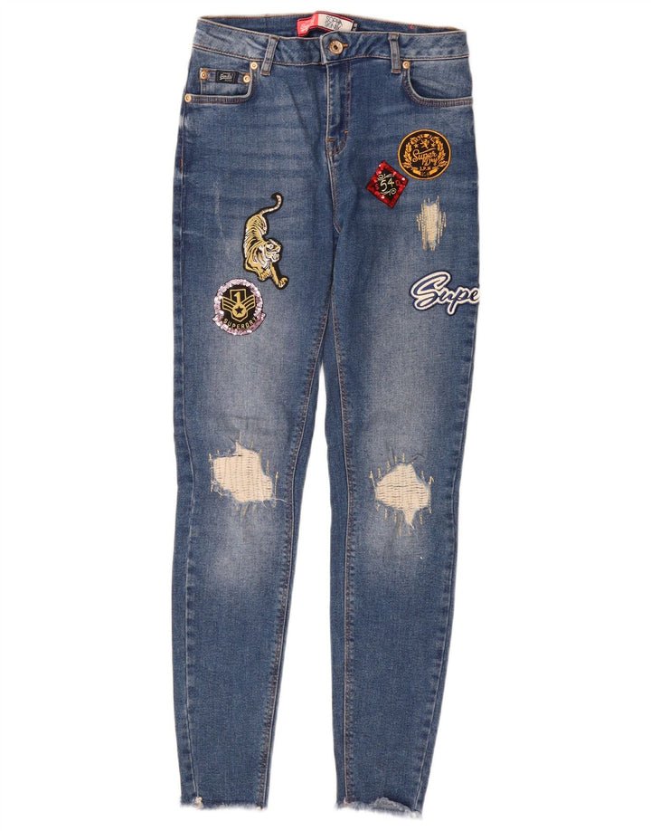 Jeans skinny effetto invecchiato con grafica Sophia da donna SUPERDRY W26 L28 cotone blu