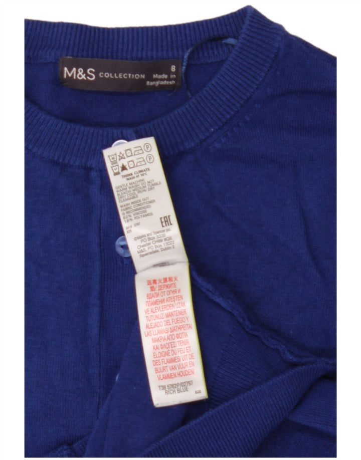 Maglione cardigan corto da donna Marks & Spencer UK 8 piccolo viscosa blu