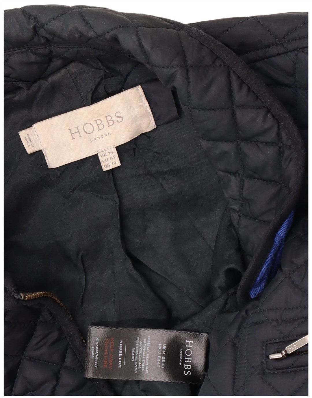 Giacca trapuntata da donna Hobbs UK 14 Large Blu Navy in poliammide