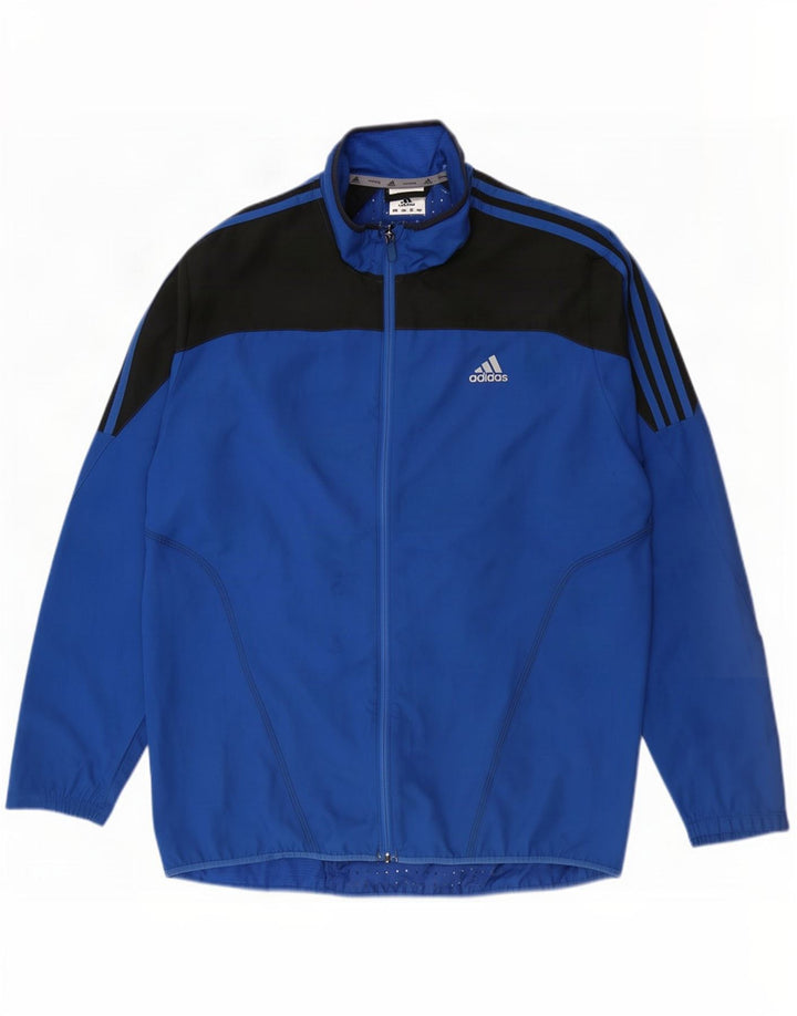 Giacca da ginnastica da uomo Adidas, giacca grande, in poliestere color block blu
