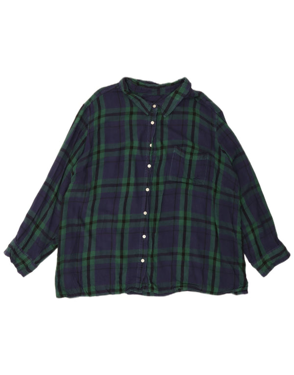 TOMMY HILFIGER Camicia di flanella da donna UK 22 3XL Rayon scozzese verde