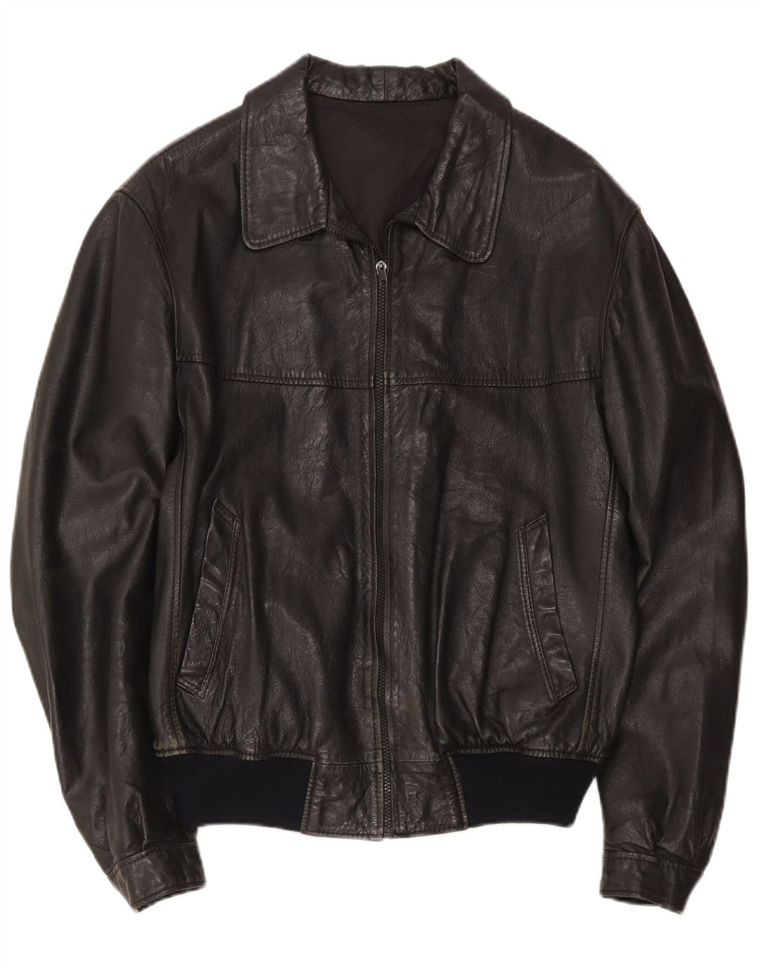 Giacca in pelle vintage da uomo IT 48 media nera