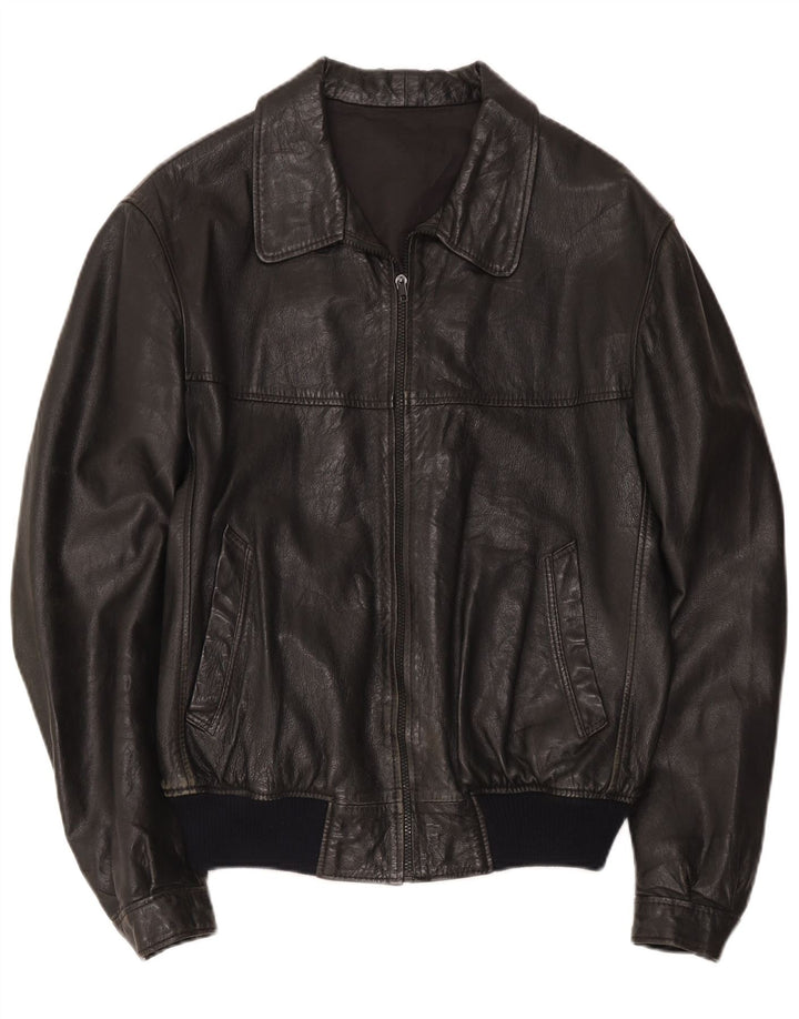 Giacca in pelle vintage da uomo IT 48 media nera