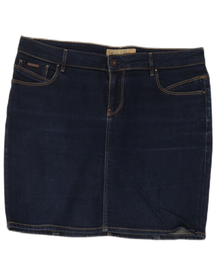 Mini gonna di jeans da donna Guess W29 in cotone blu medio