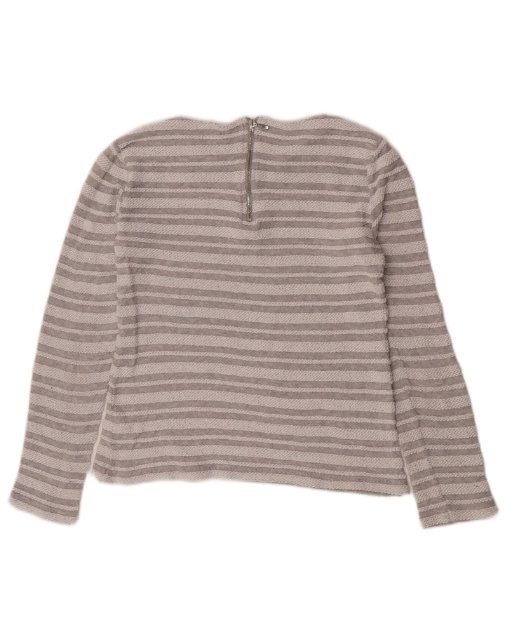 Top corto da donna Reiss manica lunga UK 10 piccolo poliestere a righe grigie