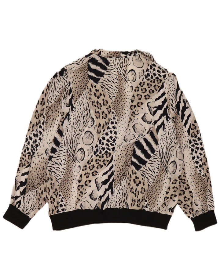 Top camicetta a maniche lunghe da donna vintage IT 44 stampa animalier nera media