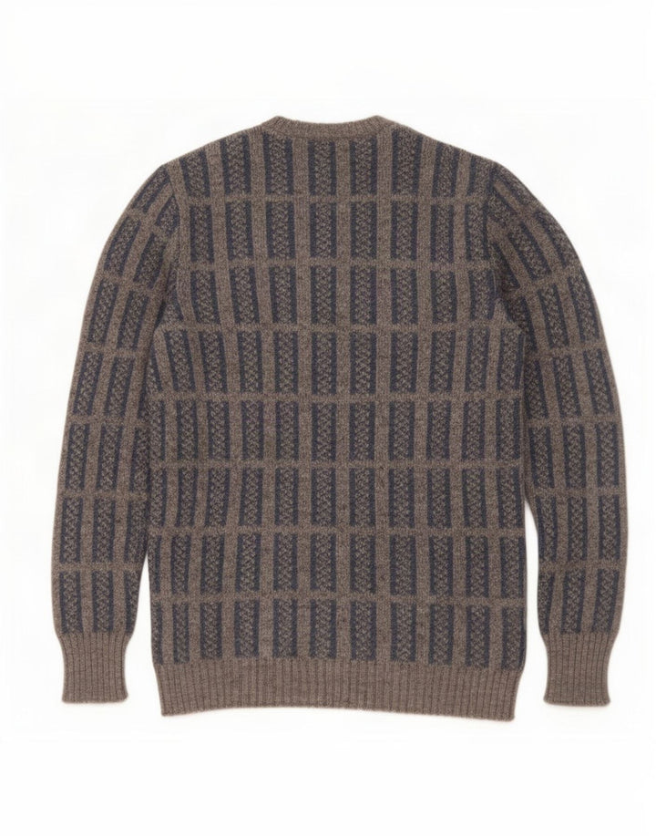 Maglione vintage da uomo con scollo a V IT 52 grande motivo a quadri grigi
