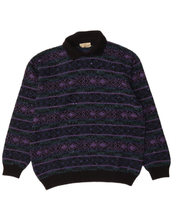 Maglione vintage da uomo con collo alto e collo alto, lana Fair Isle multicolore