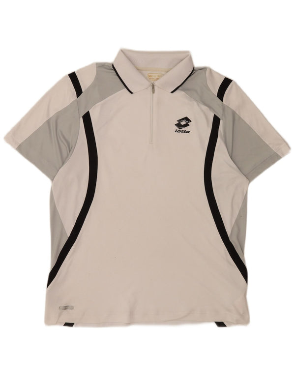 Polo da uomo Lotto Large in poliestere color block bianco