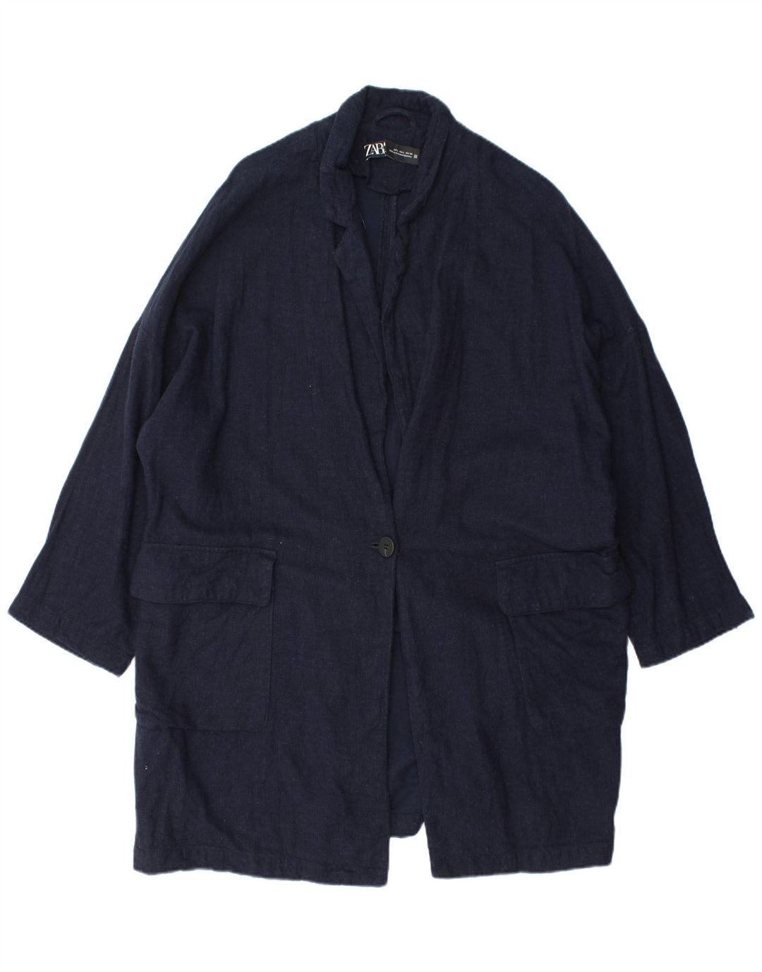 Soprabito oversize da donna ZARA UK 16 Large in viscosa blu navy