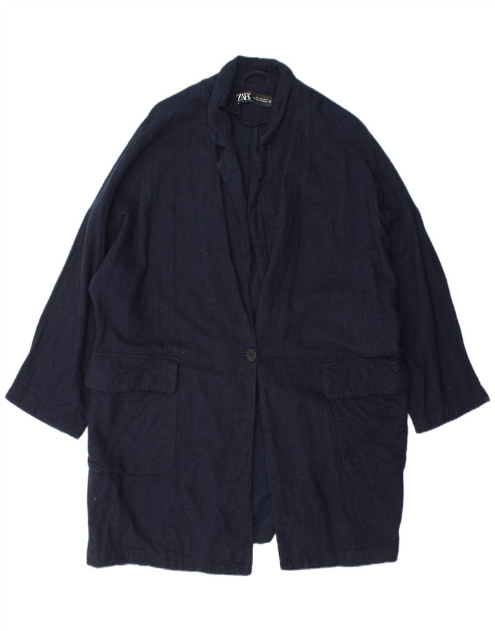 Soprabito oversize da donna ZARA UK 16 Large in viscosa blu navy