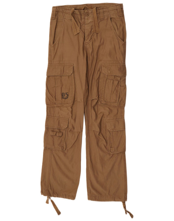 Pantaloni cargo dritti da uomo vintage piccoli W29 L32 in cotone marrone