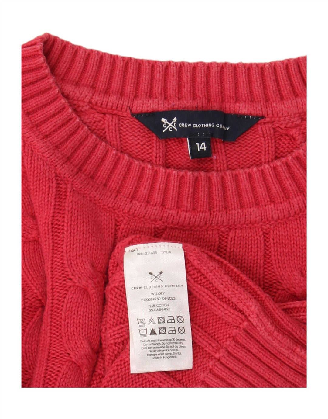 CREW CLOTHING Maglione maglione girocollo da donna UK 14 Grande cotone rosso