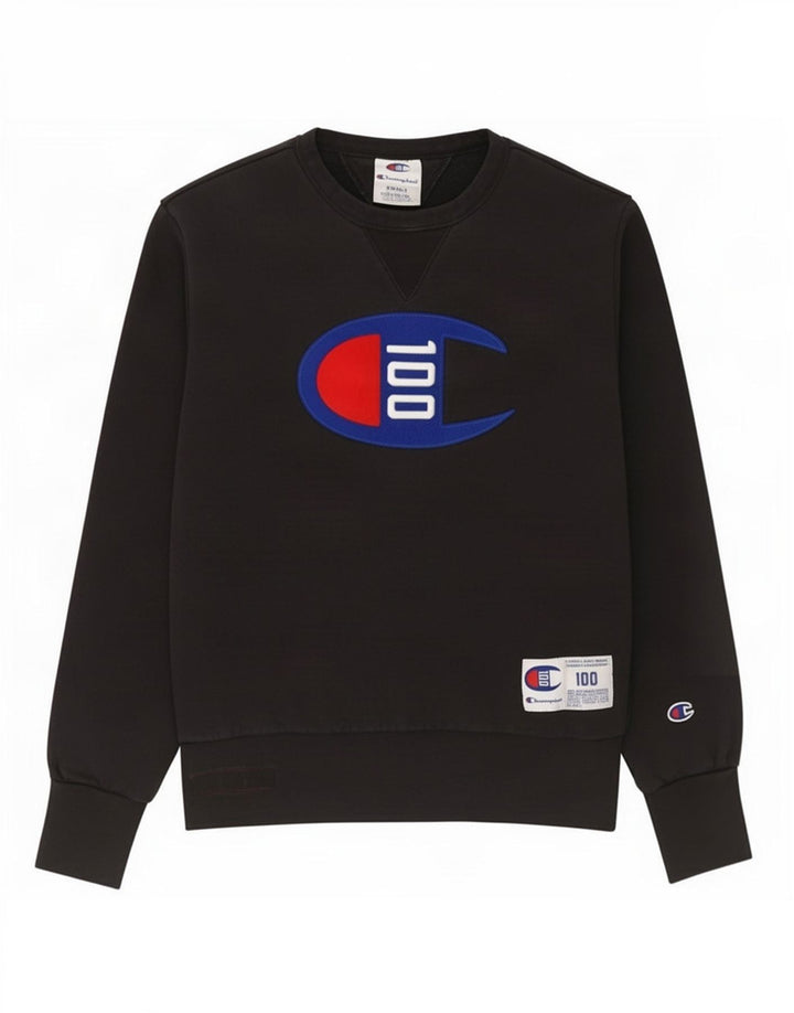 Felpa oversize con grafica da donna Champion, maglione UK 10, piccola, nera