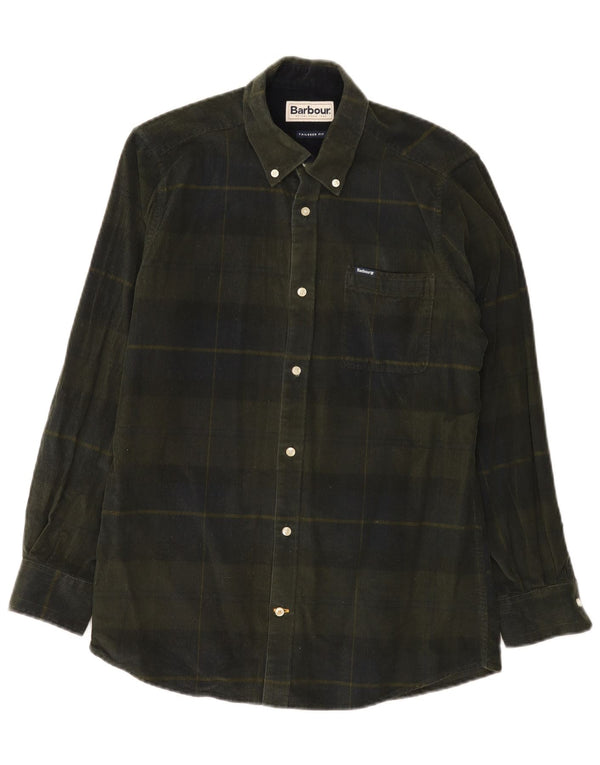 Camicia in velluto a coste da uomo Barbour su misura in cotone a quadri verdi piccoli