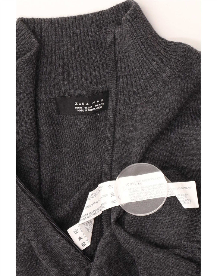 Maglione cardigan da uomo Zara in lana grigio medio