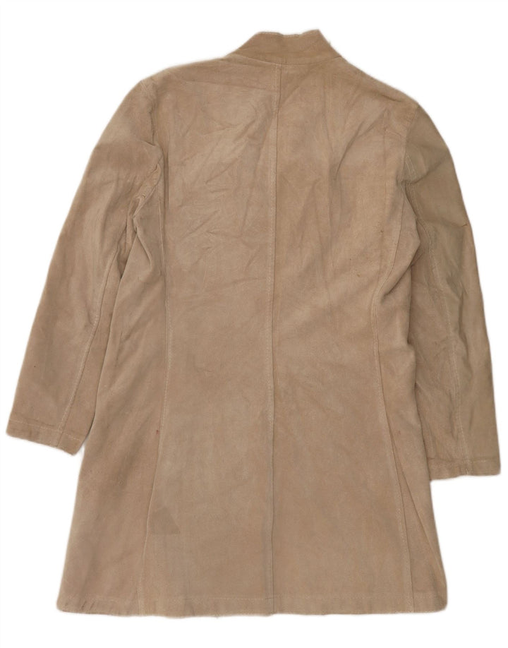 PLEASE Womens Suede Overcoat UK 12 Medium Beige Leather