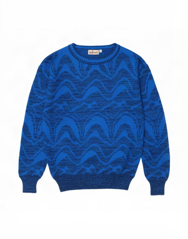 Maglione girocollo da uomo vintage IT 52 Grande acrilico geometrico blu
