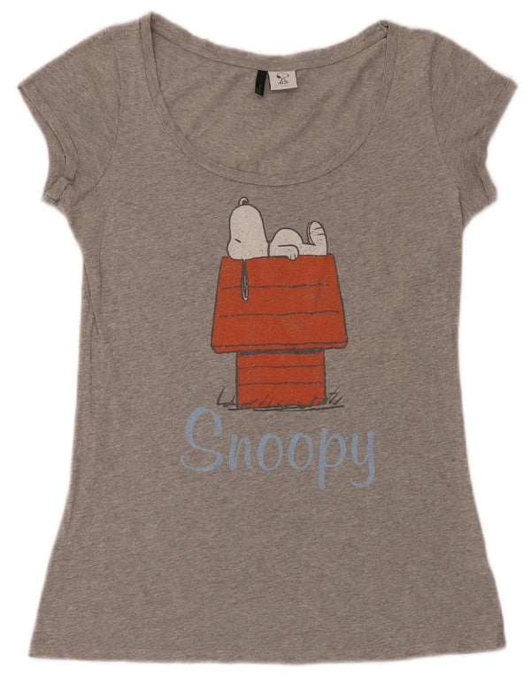 T-shirt grafica Benetton da donna Snoopy vestibilità regolare UK 10 piccola grigia