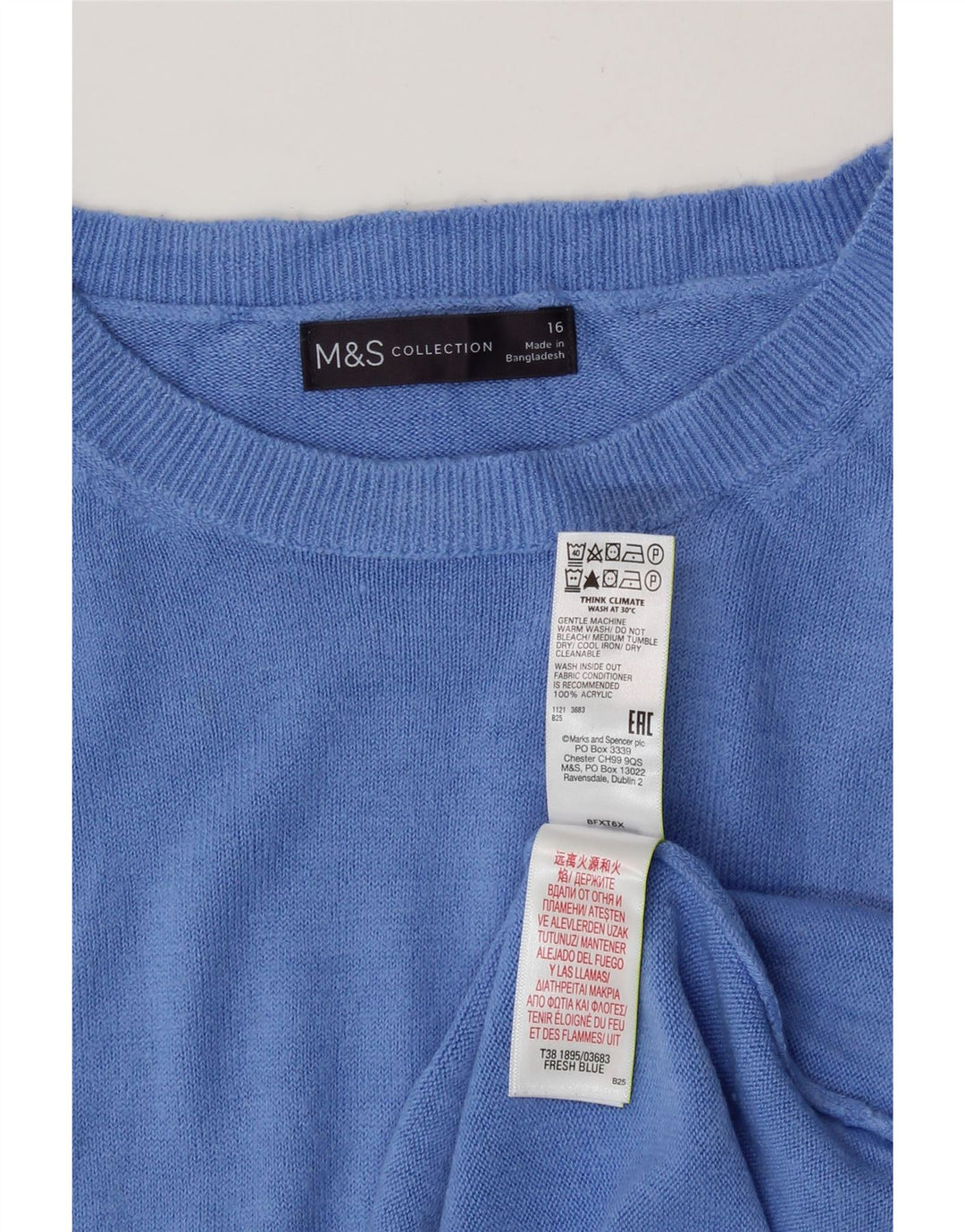 MARKS & SPENCER maglione da donna con scollo a barca UK 16 grande acrilico blu