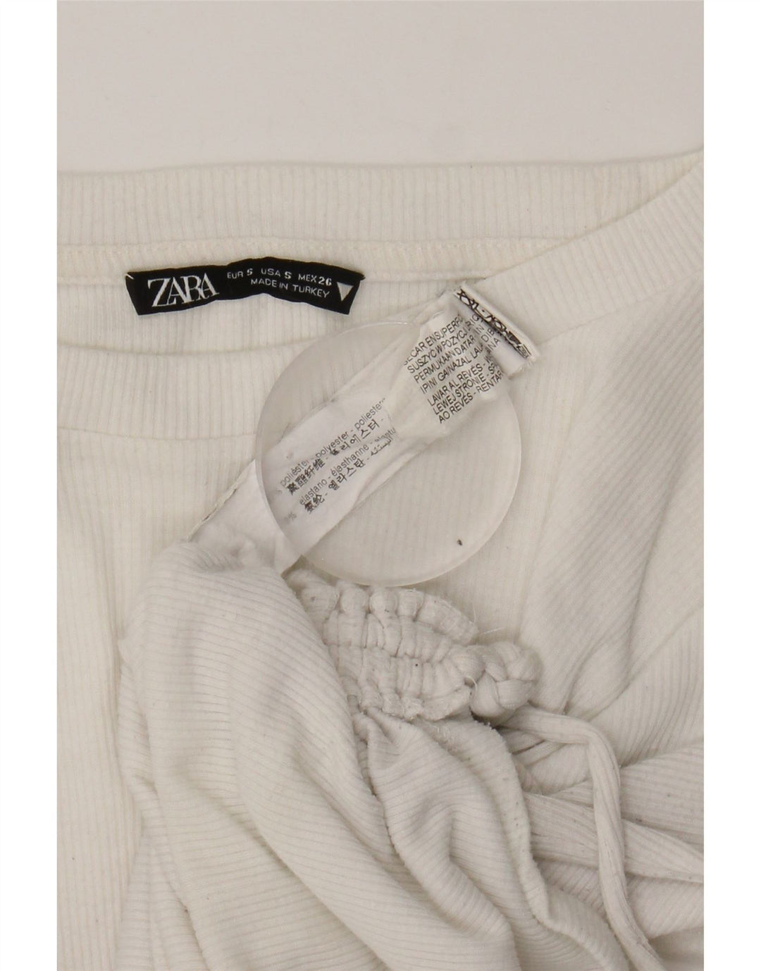 ZARA Womens Long Sleeve Blouse Top UK 8 Small Off White Polyester Vintage Zara and Second-Hand Zara from Messina Hembry 