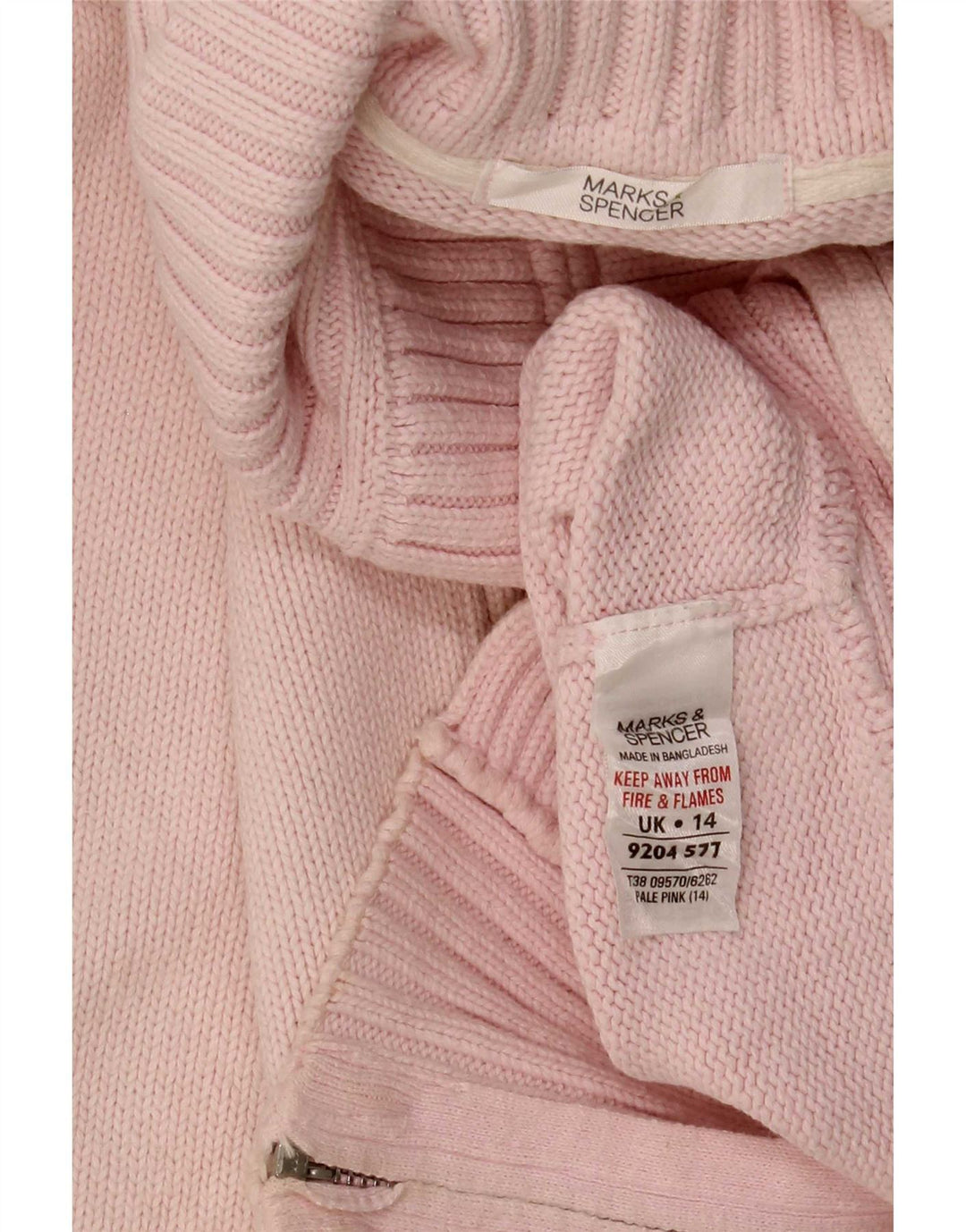 Maglione cardigan a collo alto da donna Marks & Spencer UK 14 Cotone rosa medio