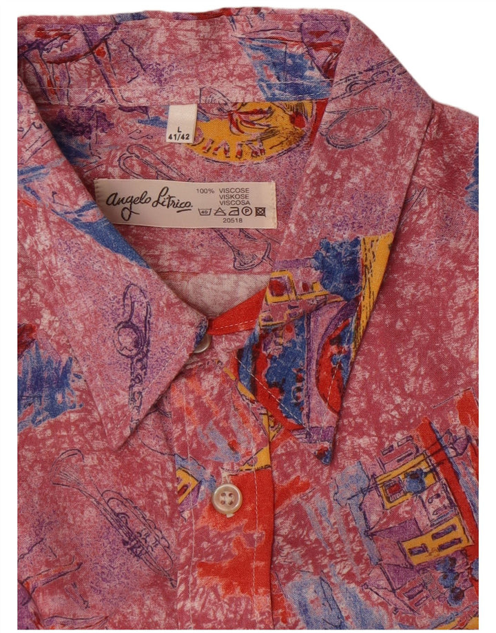 Angelo Litrico Camicia grafica da uomo taglia 41/42 grande in viscosa multicolore