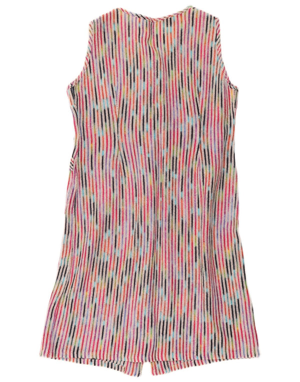Abito chemisier vintage da donna senza maniche UK 14 a righe multicolori medie