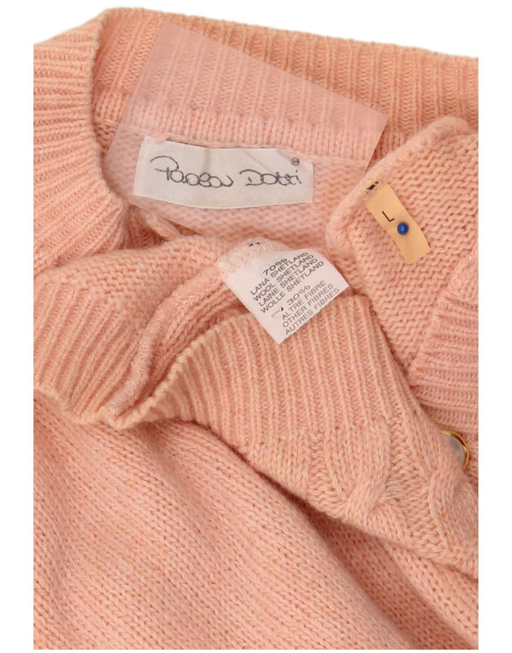 Maglione cardigan da donna VINTAGE UK 16 grande lana floreale rosa