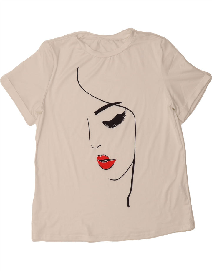SHEIN Womens Graphic T-Shirt Top UK 10 Small White Polyester Vintage Shein and Second-Hand Shein from Messina Hembry 