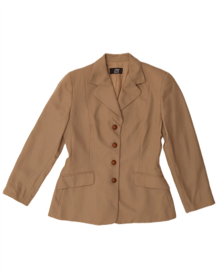 Giacca blazer vintage da donna a 4 bottoni UK 14 lana vergine beige medio