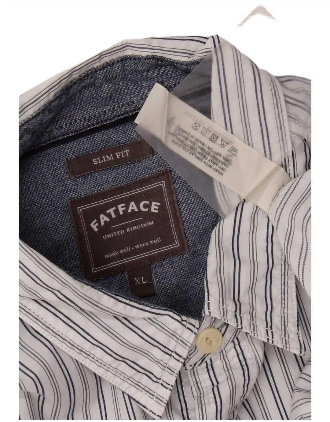 Camicia slim fit da uomo Fat Face XL in cotone a righe bianche