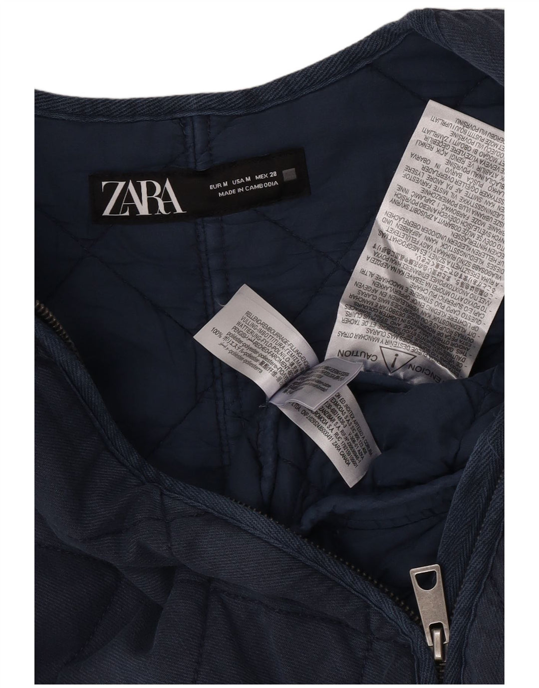 Giacca trapuntata oversize corta da donna Zara UK 14 poliestere medio blu navy