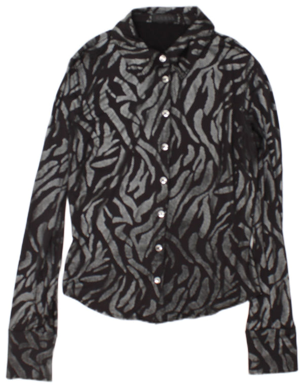 Guess camicia oversize da donna camicetta UK 6 XS poliestere nero con stampa animalier