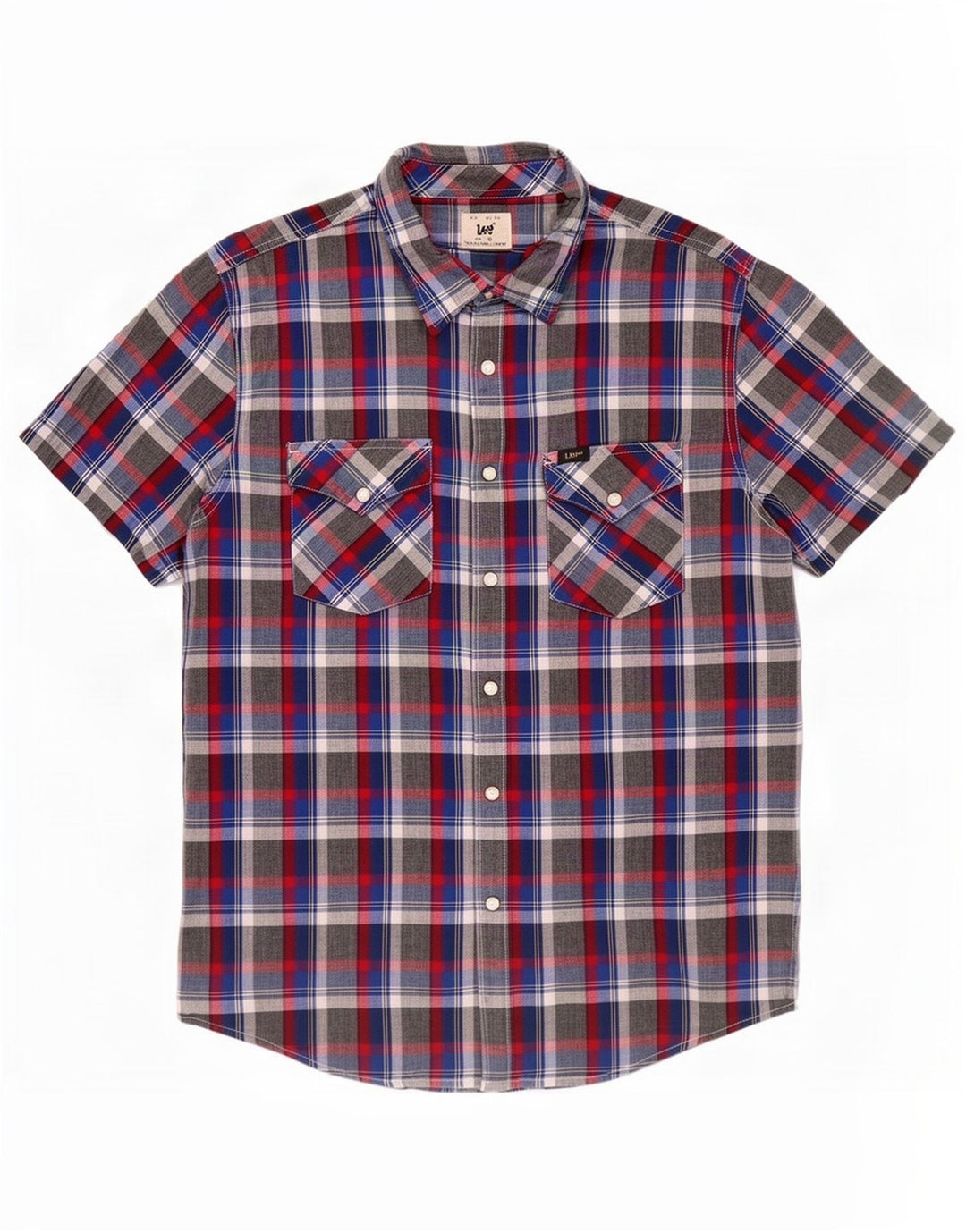 Camicia a maniche corte da uomo Lee in cotone a quadri grigio medio