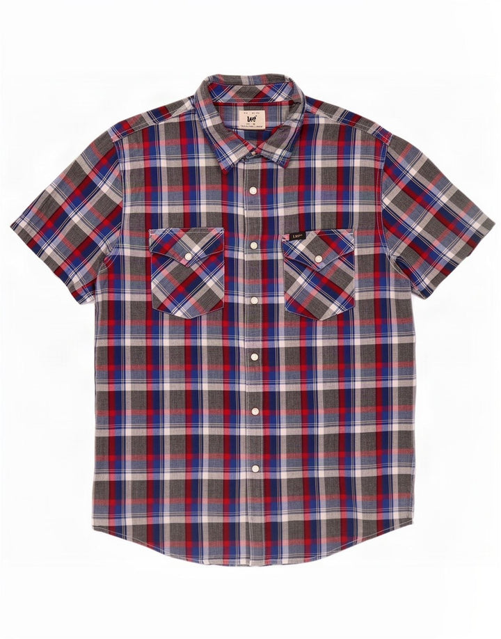 Camicia a maniche corte da uomo Lee in cotone a quadri grigio medio