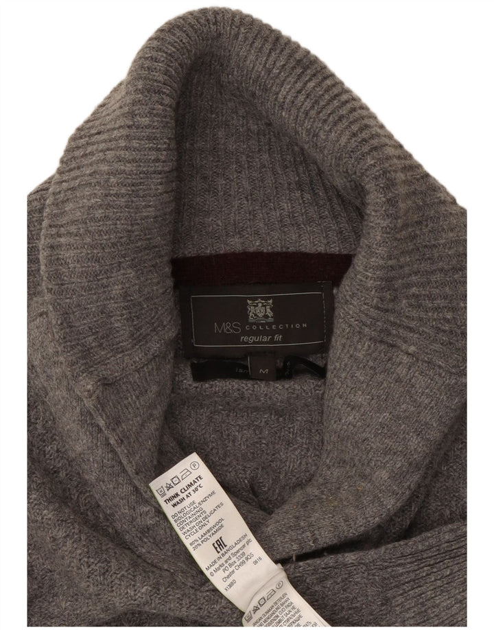 Maglione da uomo Marks & Spencer vestibilità regolare con collo a scialle in lana grigio medio