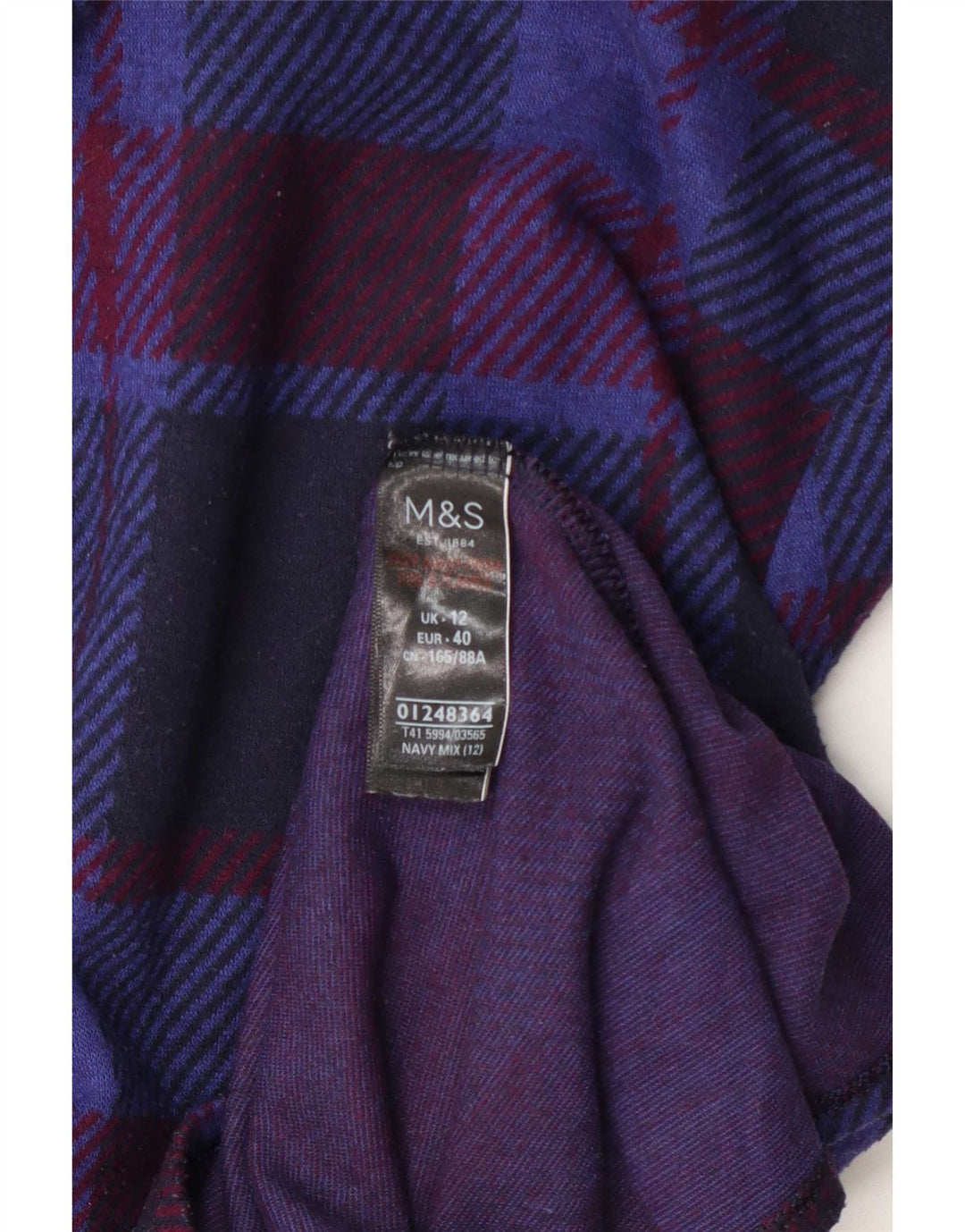Top in camicetta a maniche lunghe da donna Marks & Spencer UK 12 medio blu navy a quadri