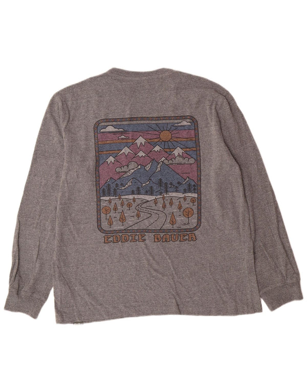 EDDIE BAUER Top grafico da uomo a maniche lunghe in cotone grigio grande