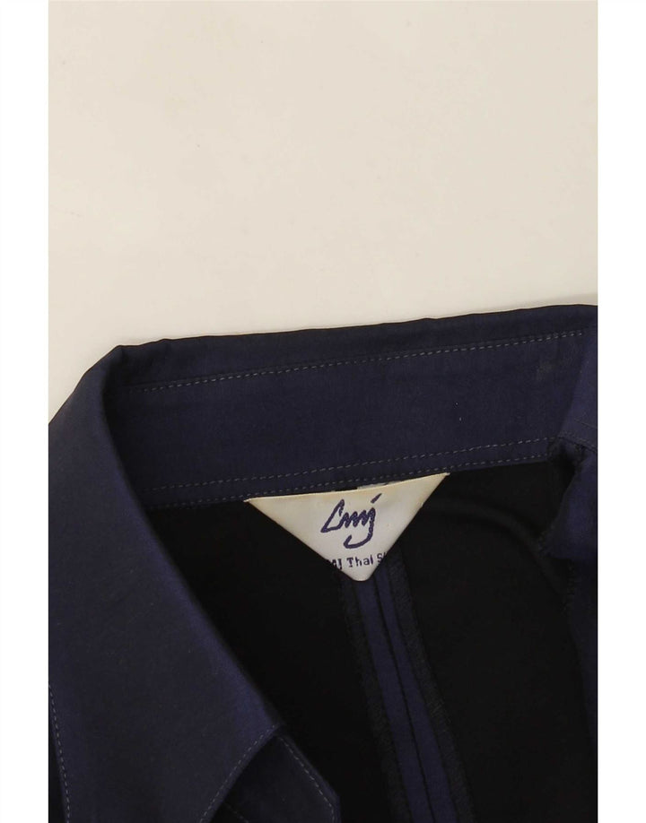 Camicetta camicia vintage da donna UK 14 seta blu navy media