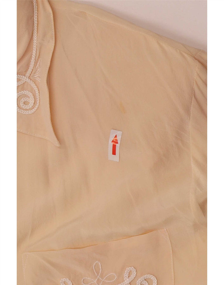 Camicetta camicia regolare da donna vintage UK 14 grande seta beige