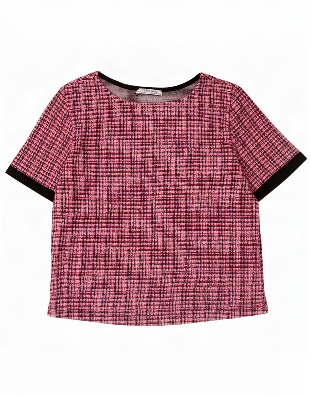 Zara Camicetta corta da donna UK 12 Poliestere rosa medio a quadri