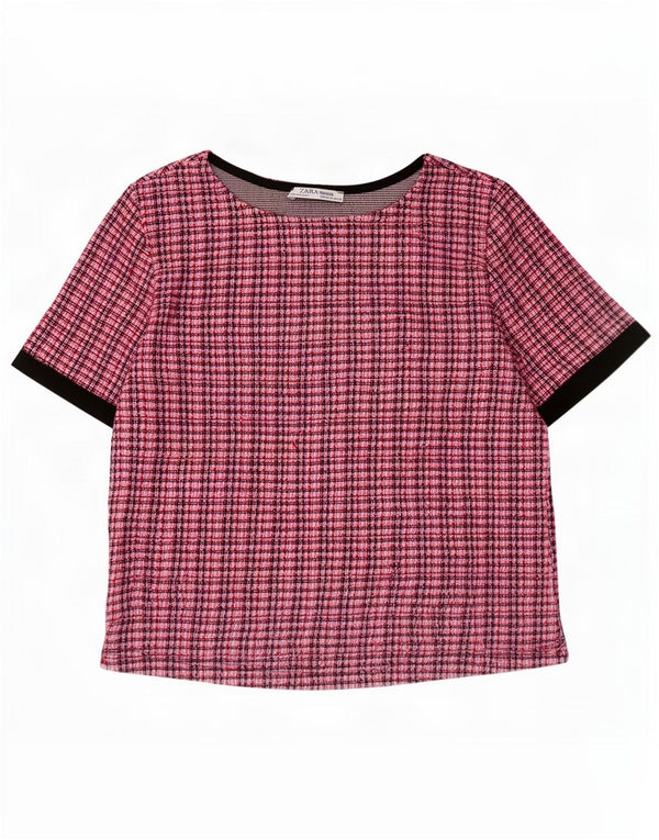 Zara Camicetta corta da donna UK 12 Poliestere rosa medio a quadri