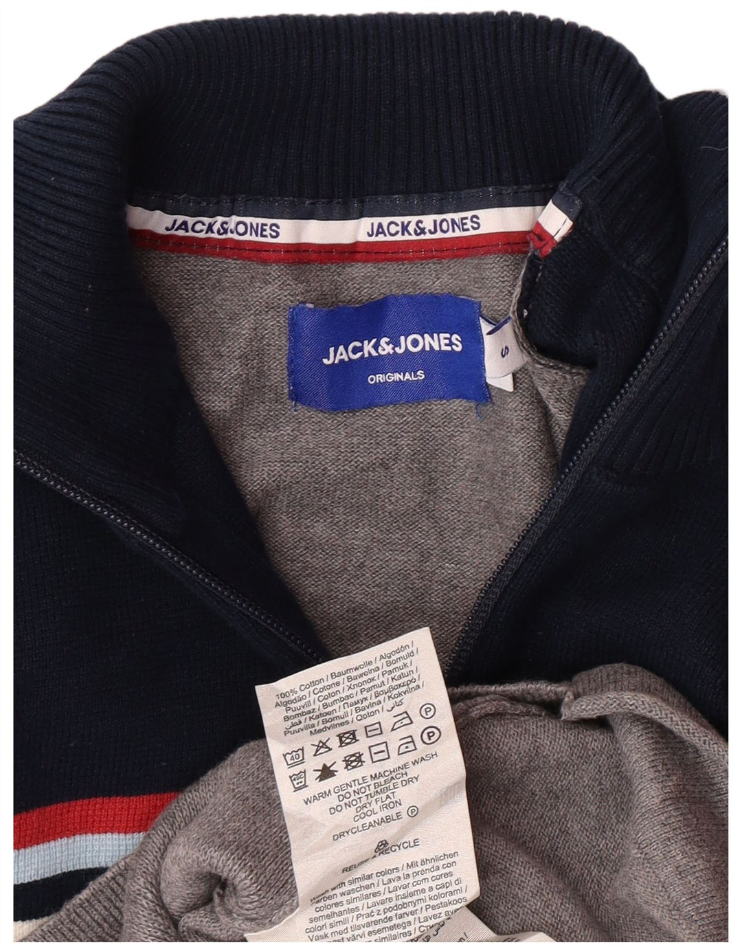 JACK & JONES Maglione da uomo con collo con zip e grafica piccolo grigio a blocchi di colore