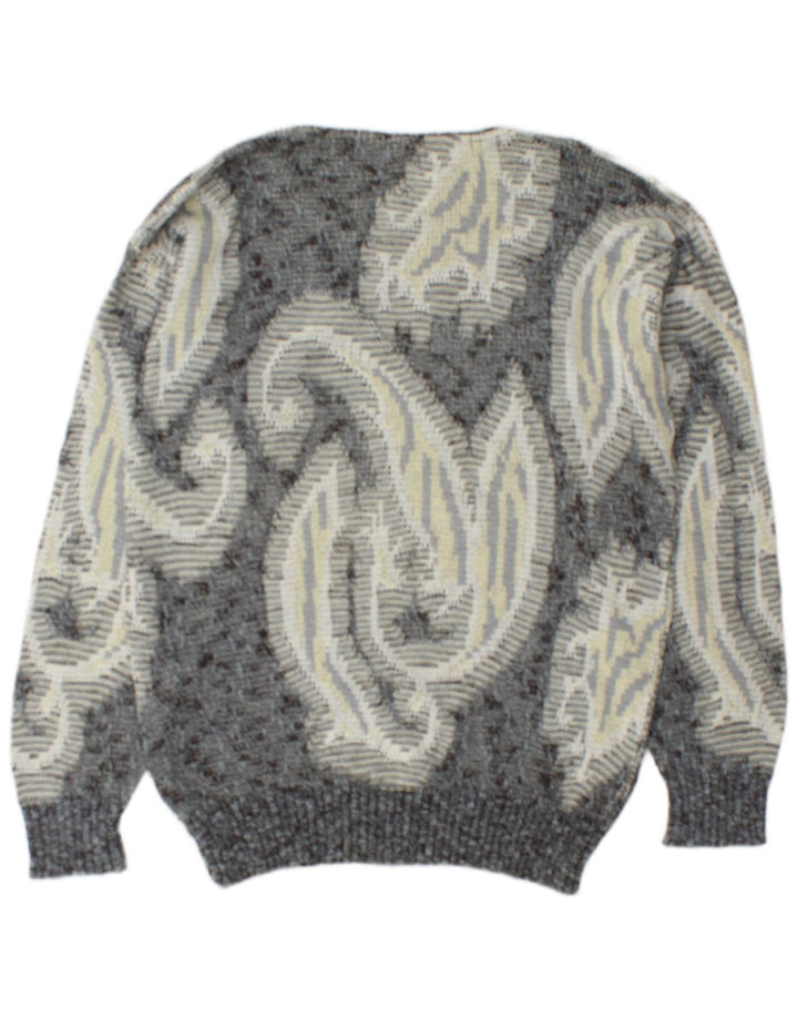 Monello Maglione da uomo con scollo a barca Maglione grande in cotone Paisley grigio